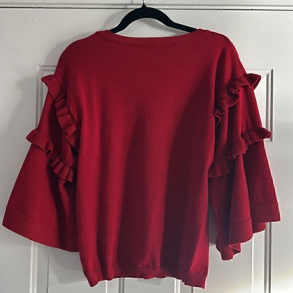 Vila Milano Ruffled Red Top Size Large - Picture 2 of 5